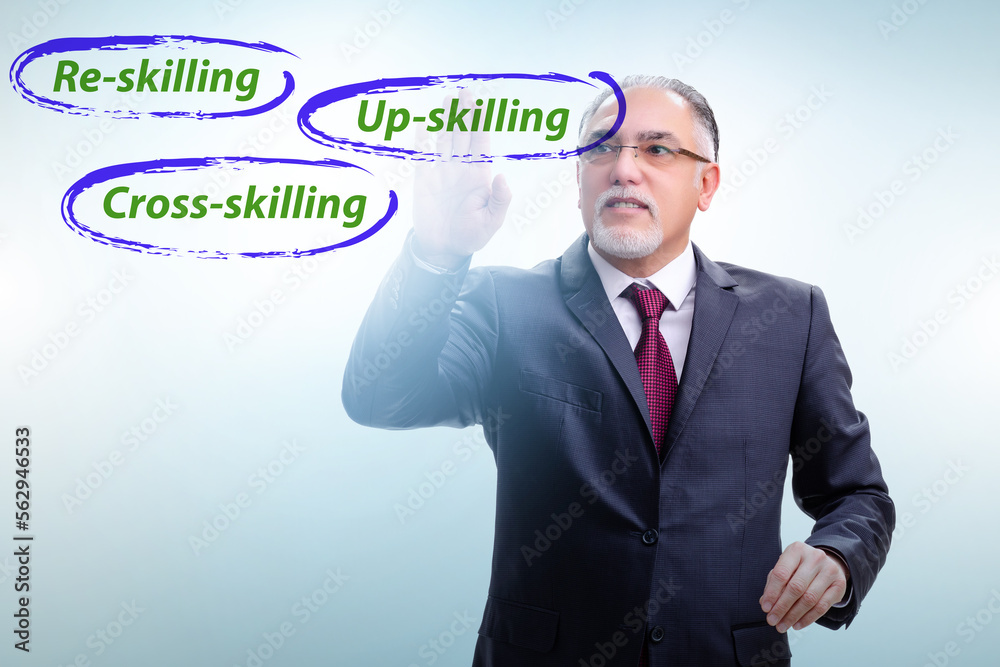Re-skilling and upskilling in learning concept Re-skilling and upskilling in learning concept