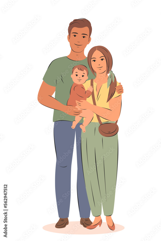 Happy family with newborn. Parents with child. Pregnancy and breastfeeding concept. Vector illustration. Happy family with newborn. Parents with child. Pregnancy and breastfeeding concept. Vector illustration.