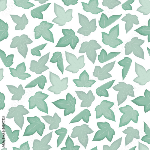 Ivy leaves seamless pattern. Green foliage texture with leaves and climbing branches on white background. Natural plant wall. Vector illustration.