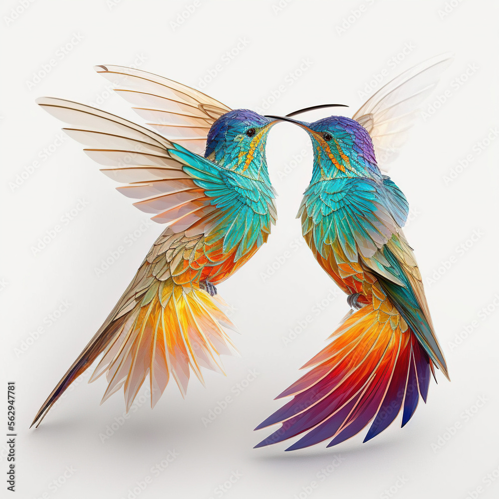 colorful hummingbirds on a white background, generative AI  - obrazy, fototapety, plakaty 