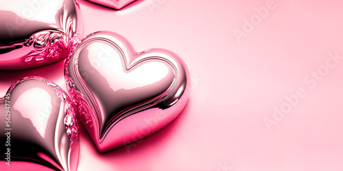 Pink Platinum Silver hearts, valentine premium background, website sale banner, luxury jewelry design, decoration, liquid metal, liquid glass, copy space