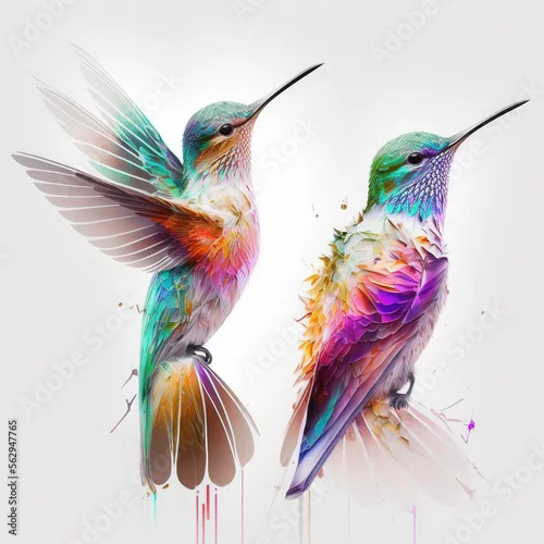 Obraz colorful hummingbirds on a white background, generative AI 