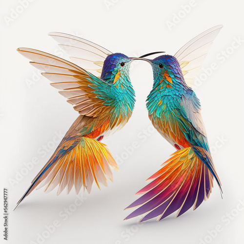 colorful hummingbirds on a white background, generative AI  photo