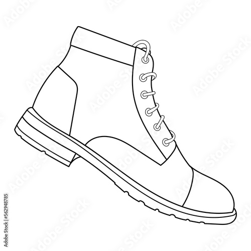 Vector hand drawing illustration with men fashion oxford boots, side view. Ouline doodle illustration	
