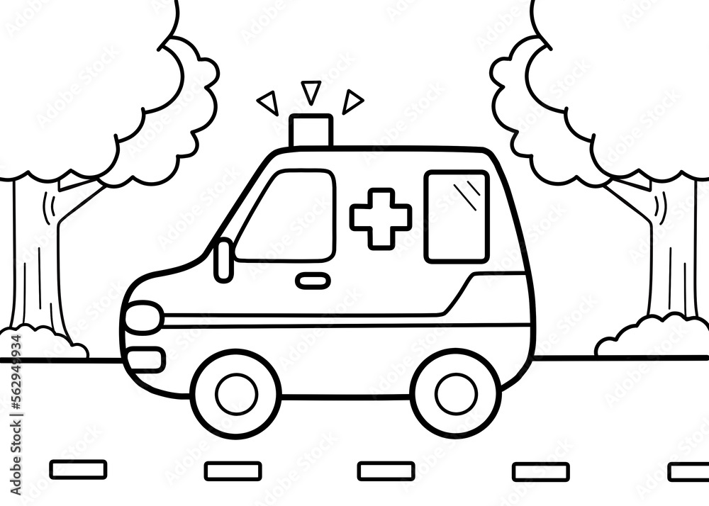 Ambulance coloring page for kids. Painting for kids. Children's ...