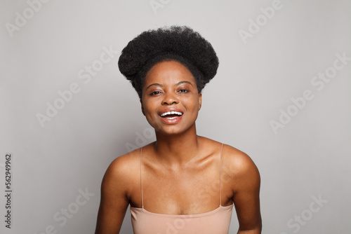 Nice happy woman laughing on white background