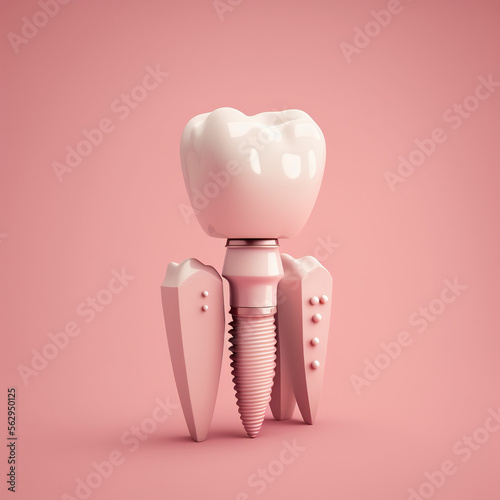 Dental Implant Model With Screw Near Healthy Tooth, Generative AI
