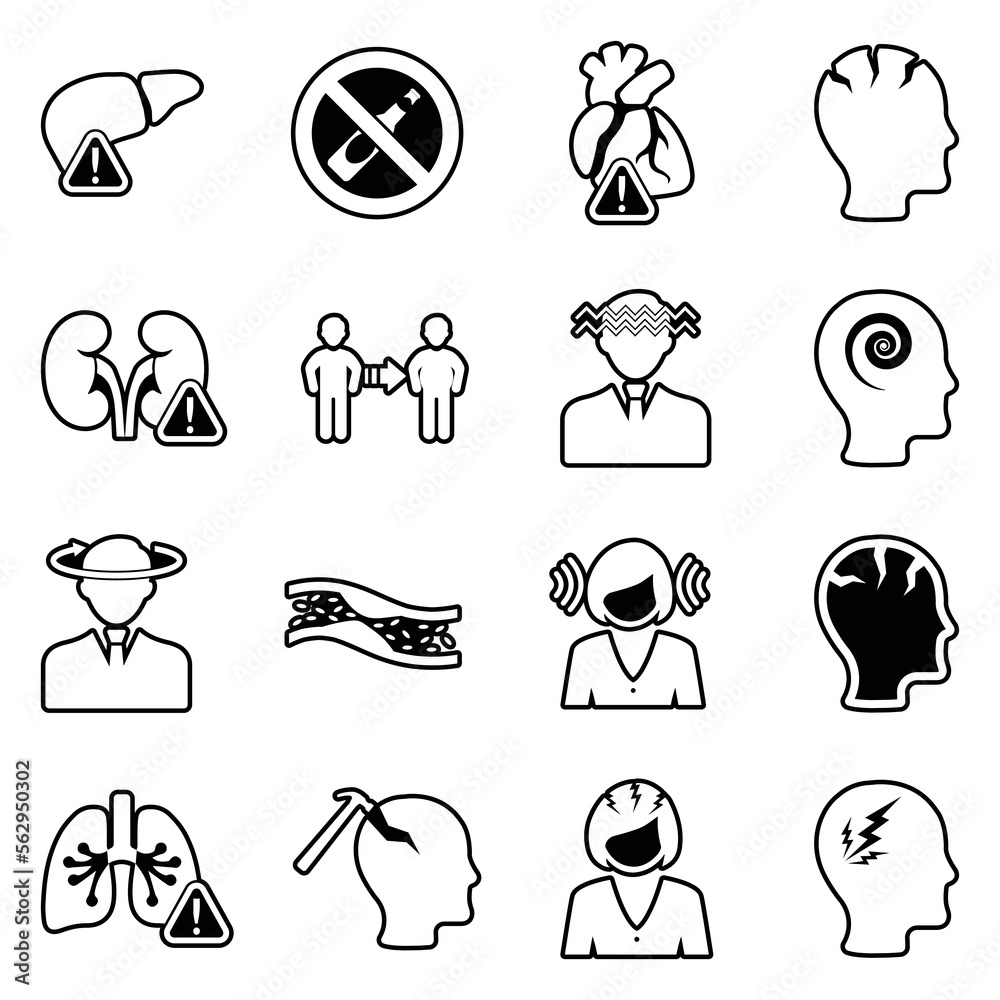 Fototapeta premium Alcoholism Icons. Line With Fill Design. Vector Illustration.