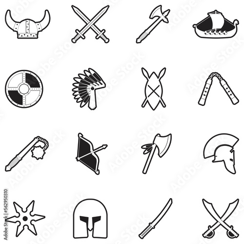 Ancient Warrior Icons. Line With Fill Design. Vector Illustration.