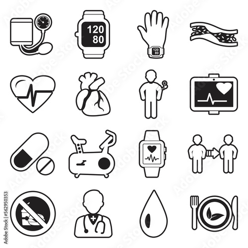 Blood Pressure Icons. Line With Fill Design. Vector Illustration.