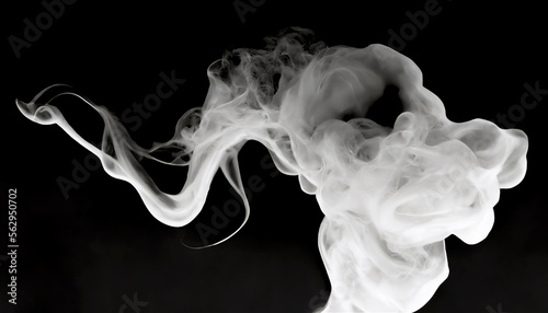 Beautiful and elegant wisp of white smoke on a black background, generative ai