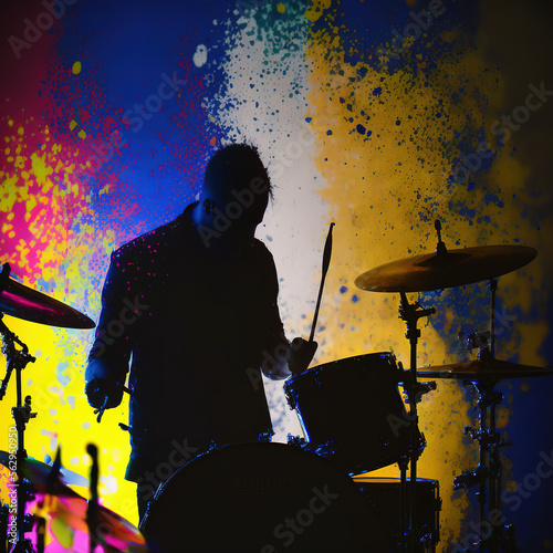 drummer against the dark backdrop, generative AI