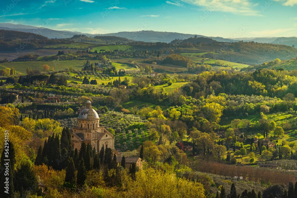 San Biagio church and surrounding landscape. Montepulciano, Tuscany, Italy