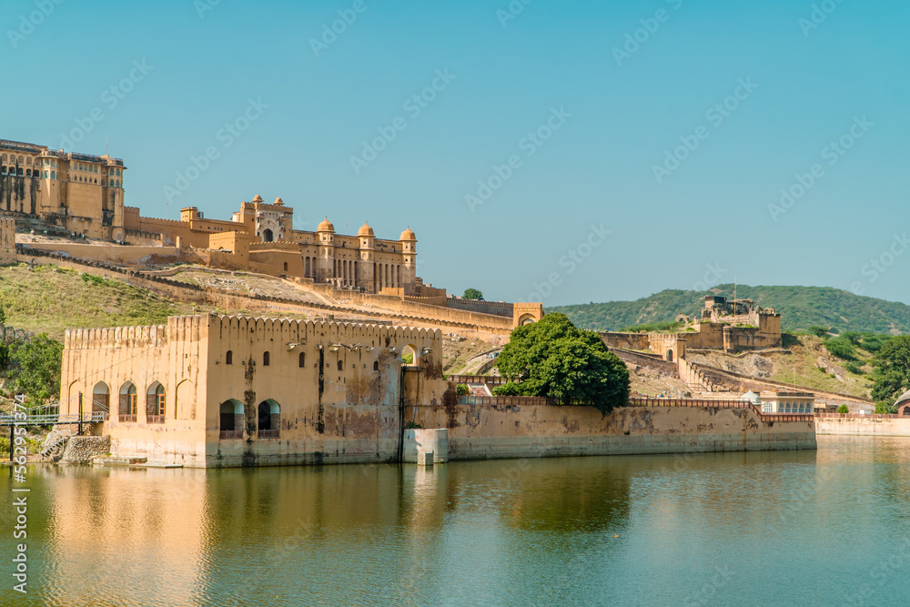 Panorama view of the Amber Fort in Jaipur, Rajasthan, India