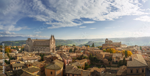 Orvieto town aerial view and Duomo cathedral. Umbria, Italy photo