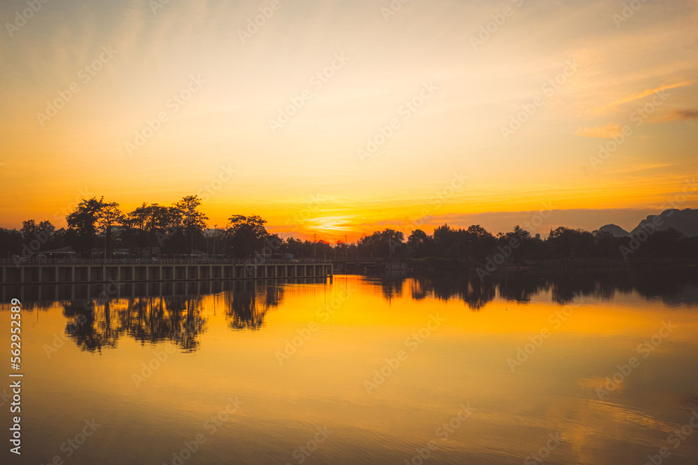 Fototapeta premium landscape at sunset. sunset at coast of the lake. Nature landscape.