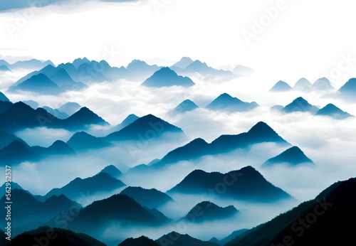 Generative AI scenic view of silhouette mountains against sky