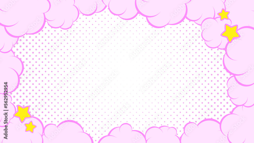 雲のフレームとドットの背景 　
雲はピンク色　背景は白色