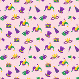 Seamless pattern Mardi Gras carnival. Design for fabric, textile, wallpaper, packaging.