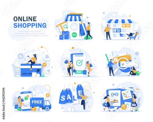 Online shopping banner, mobile app templates, concept vector illustration flat design