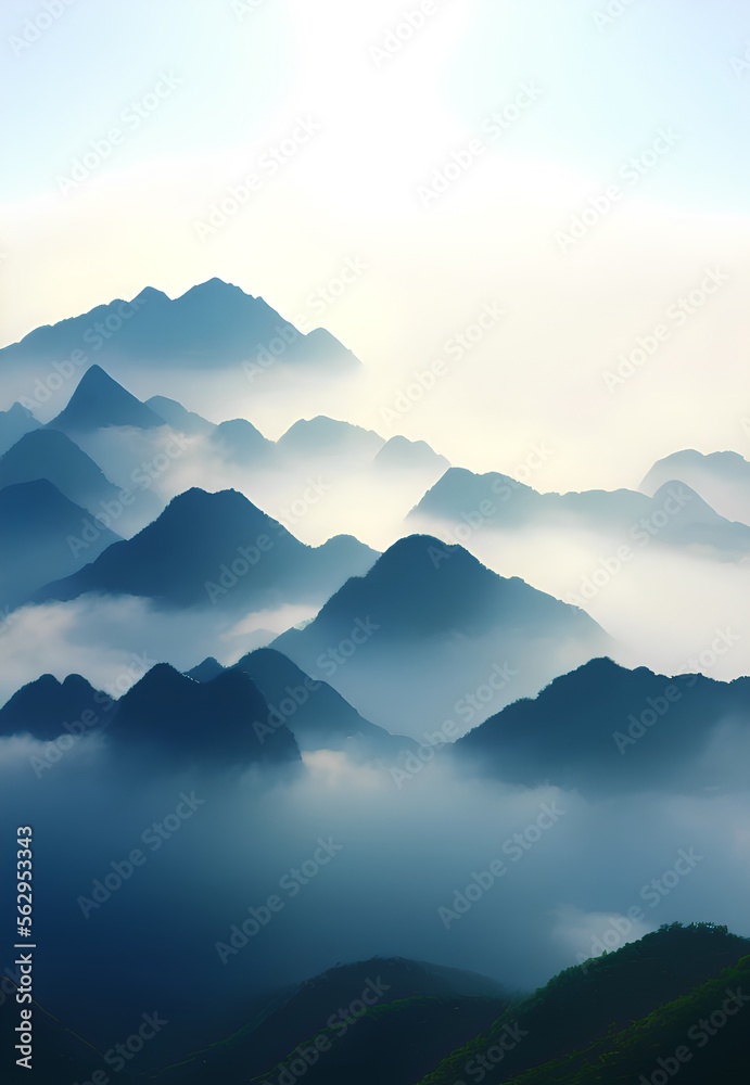 Generative AI,scenic view of silhouette mountains against sky