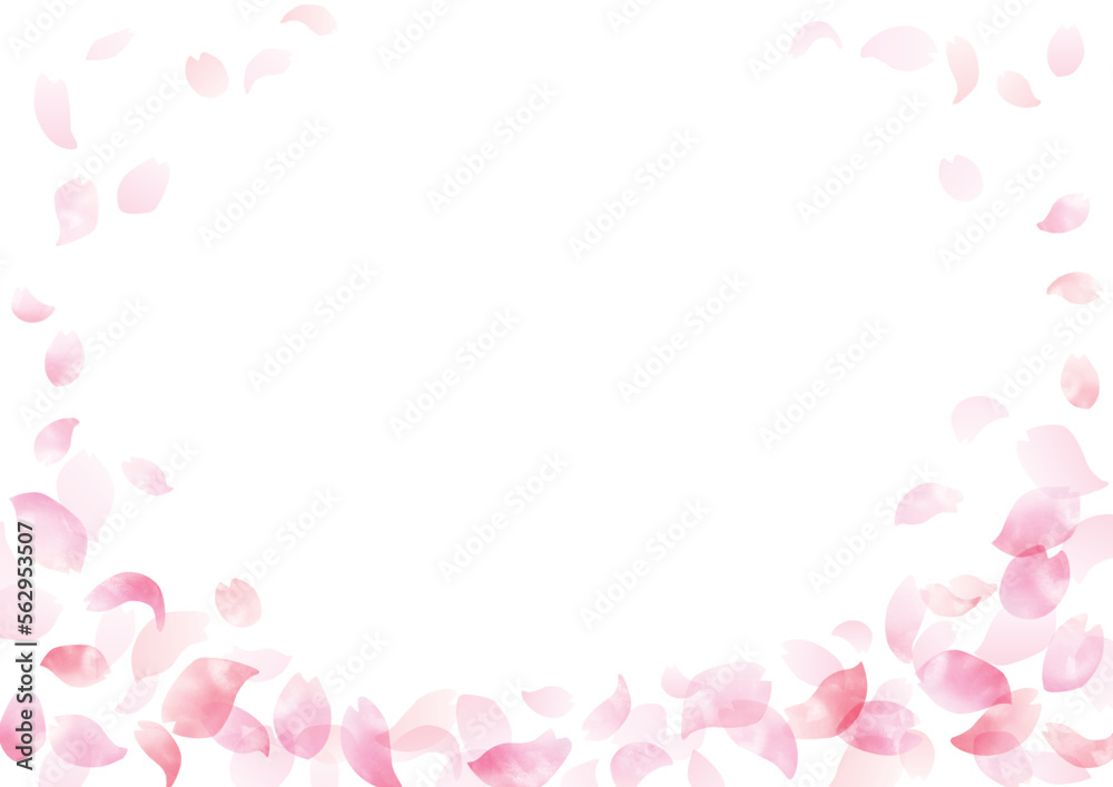 水彩　桜の花びらフレーム、背景