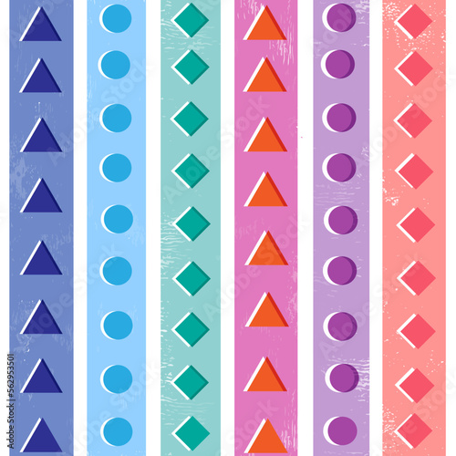 Stripe seamless vector pattern. Circle, diamond, triangle lines. Six diffrent ribbon design.