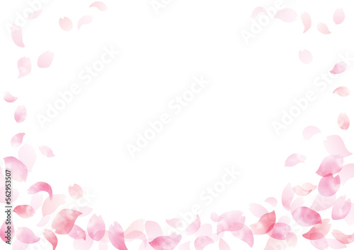 水彩　桜の花びらフレーム、背景 © IWOZON