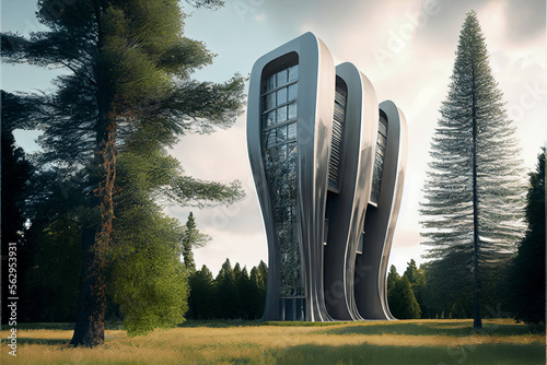 Futuristic metallized rural construction created with Generative AI