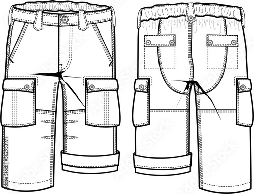 KID BOYS BOTTOM WEAR PANT FRONT AND BACK WITH POCKET FASHION FLAT DESIGN VECTOR