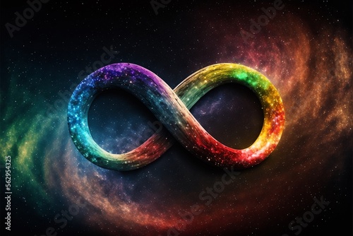 Unendlichkeit Symbol Zahl 8 in Regenbogen Farben Galaxy, ai generativ