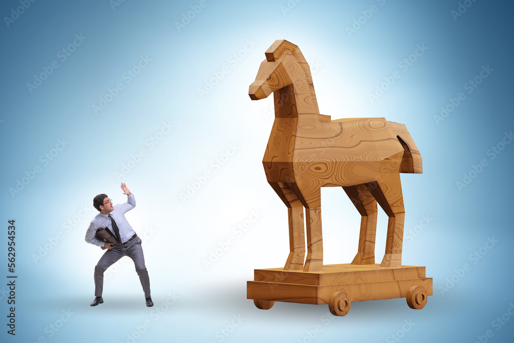 Businessman and trojan horse in trap concept Businessman and trojan horse in trap concept