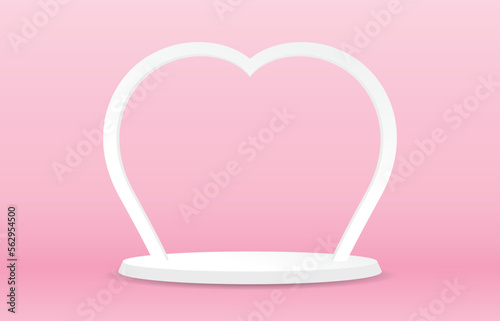 minimal white heart shape arch with podium display stage 3d illustration vector for putting object