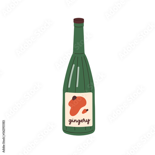 Fresh ginger flavored drink. Spicy gingery detox beverage in glass bottle. In...