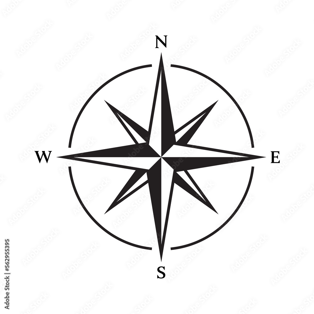 Wind rose icon, black compas navigator sign with north east south west direction elements. Rose of the winds flat black and white icon, sailing or travel symbol, exploration journey equipment vector. Wind rose icon, black compas navigator sign with north east south west direction elements. Rose of the winds flat black and white icon, sailing or travel symbol, exploration journey equipment vector.