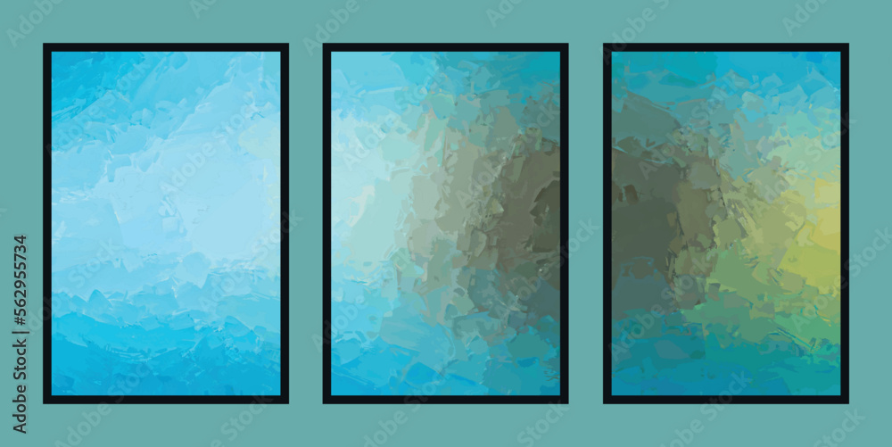 Set of abstract brush stroke effect creative digital hand-painted minty blue-green blended color