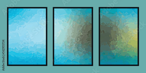 Set of abstract brush stroke effect creative digital hand-painted minty blue-green blended color