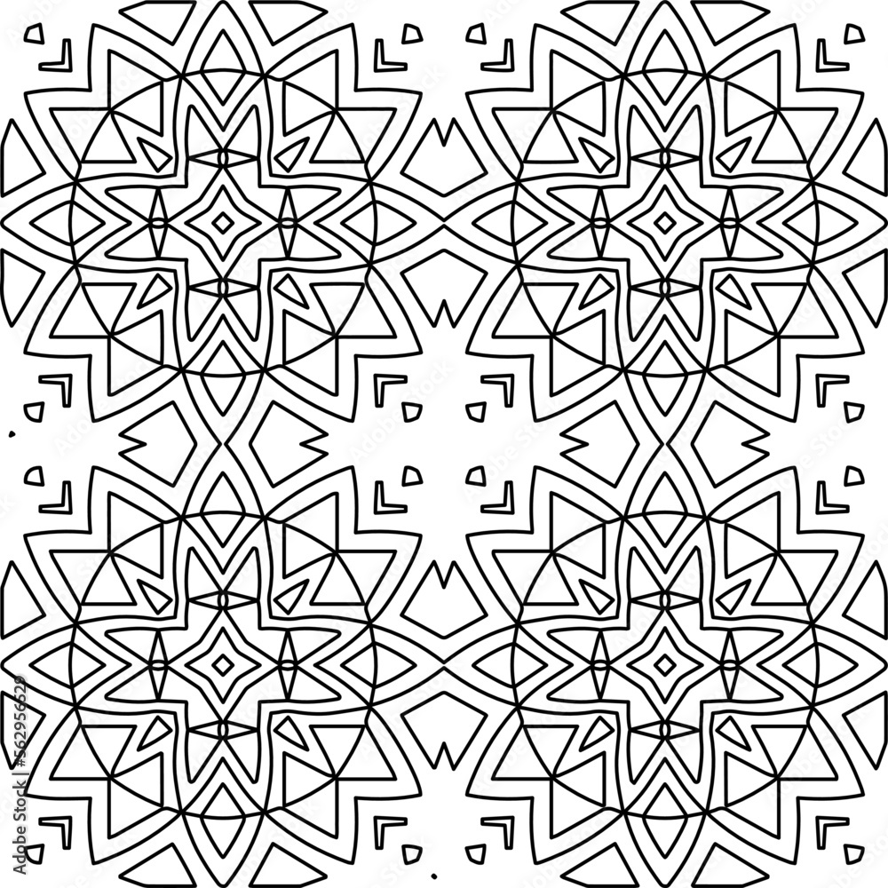 Stylish texture with figures from lines.
Abstract geometric black and white pattern for web page, textures, card, poster, fabric, textile. Monochrome graphic repeating design. 
