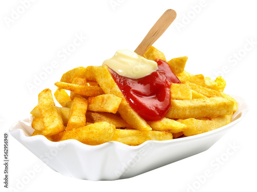 Murais de parede French Fries with Ketchup and Mayonnaise - Fast Food PNG with Transparent Backgr
