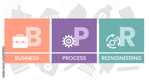 BPR - Business Process Reengineering acronym. business concept background. vector illustration concept with keywords and icons. lettering illustration with icons for web banner, flyer, landing page