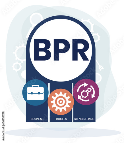 BPR - Business Process Reengineering acronym. business concept background. vector illustration concept with keywords and icons. lettering illustration with icons for web banner, flyer, landing page