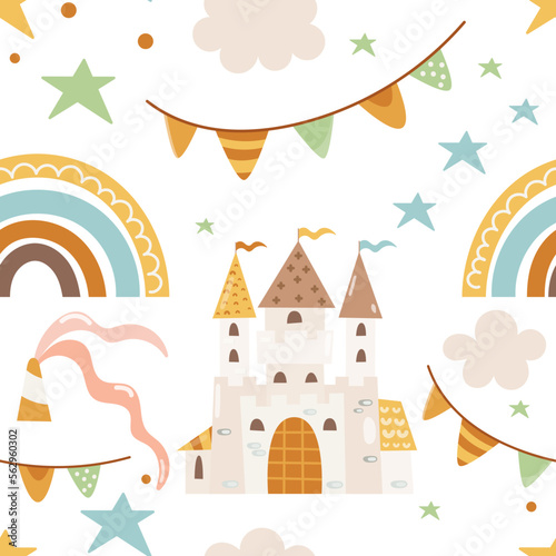 Pattern knight s castle  rainbow  stars  holiday decoration elements