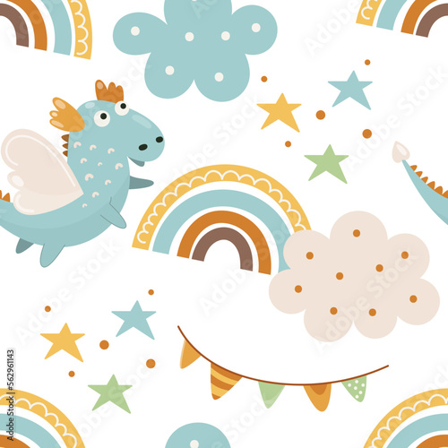 Magic pattern rainbow, dragons, holiday elements