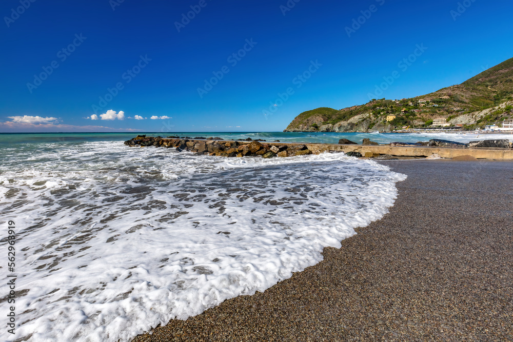 Beach and sea in Levanto, Italy.