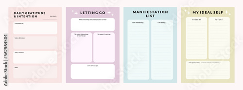 Set of printable vector manifestation and gratitude planner template for journaling photo