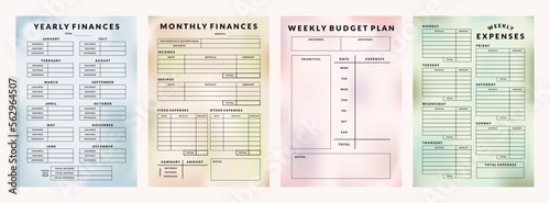 Colorful Set of Printable Vector Budget Planner and Financial Tracker Template