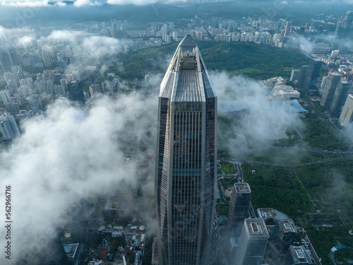 Shenzhen ,China - Circa 2022: Aerial view of landsccape in Shenzhen city, China photo