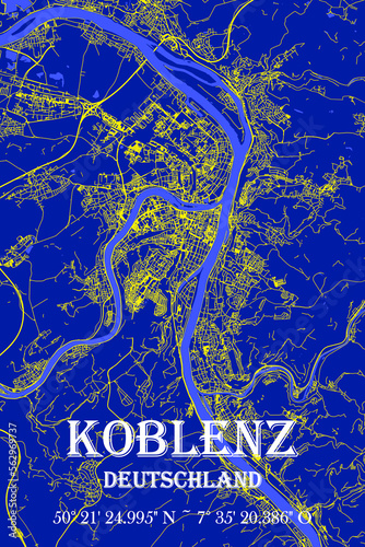 Nachtblaue moderne ästhetische Koblenz Stadtkarte
