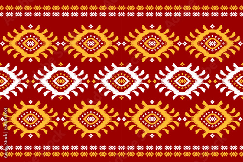 Carpet ikat red pattern art. Geometric ethnic ikat seamless pattern in tribal. American and Mexican style. Design for background, Vector illustration, fabric, clothing, carpet, batik, embroidery.