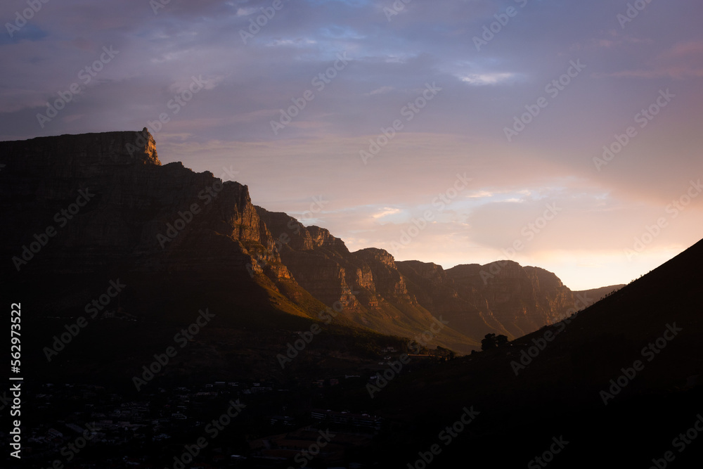 Table Mountain, Cape Town, South Africa, sunset 